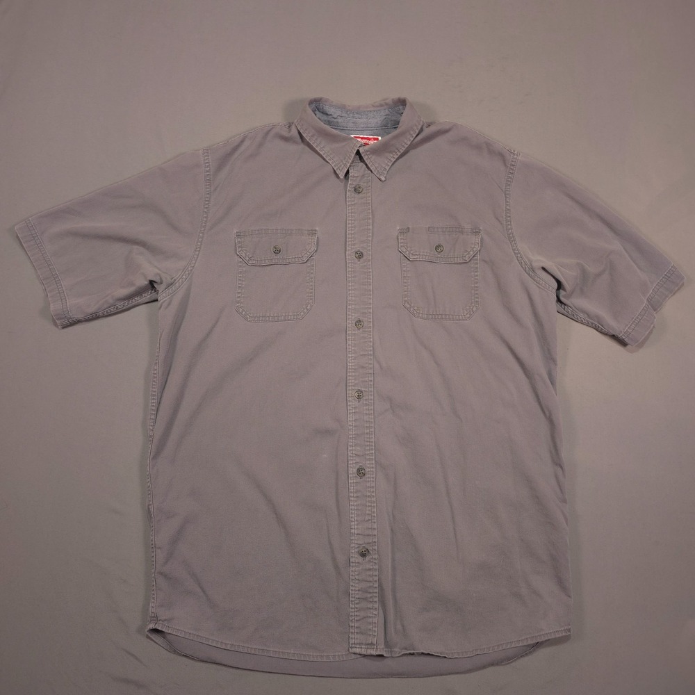 Wrangler Men's LT Large Tall Gray Comfort Flex Short Sleeve Button Up Shirt